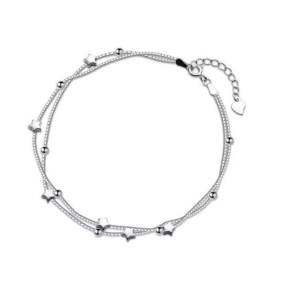 Modian Double Layer Sterling Silver Stars & Beads Anklet NEW - Picture 5 of 5